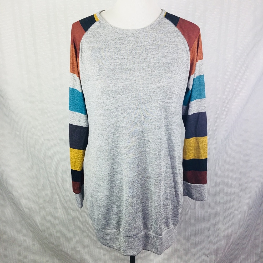 Harhay Long Sleeve Heather Gray Multicolor Top SzM